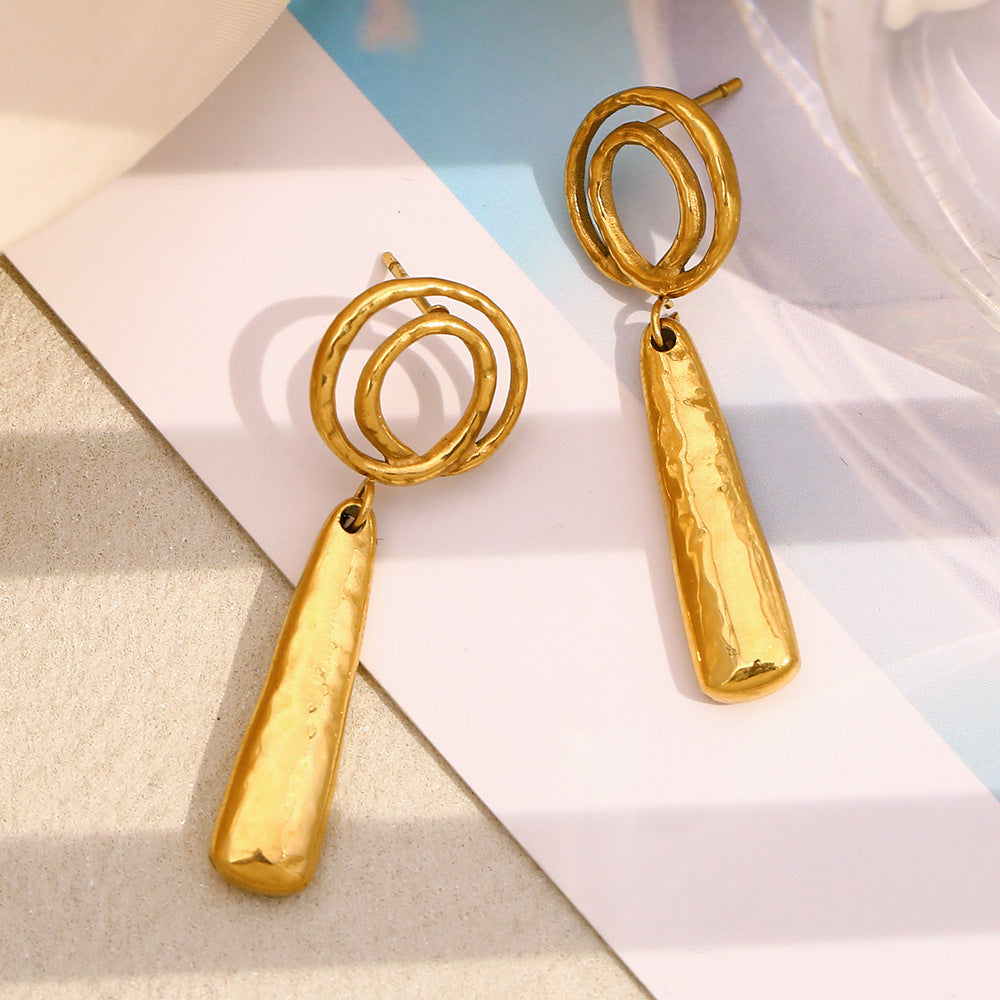 Fashionable Vintage Geometric Stainless Steel 18K Gold Plated Spiral Bar Earrings for Women