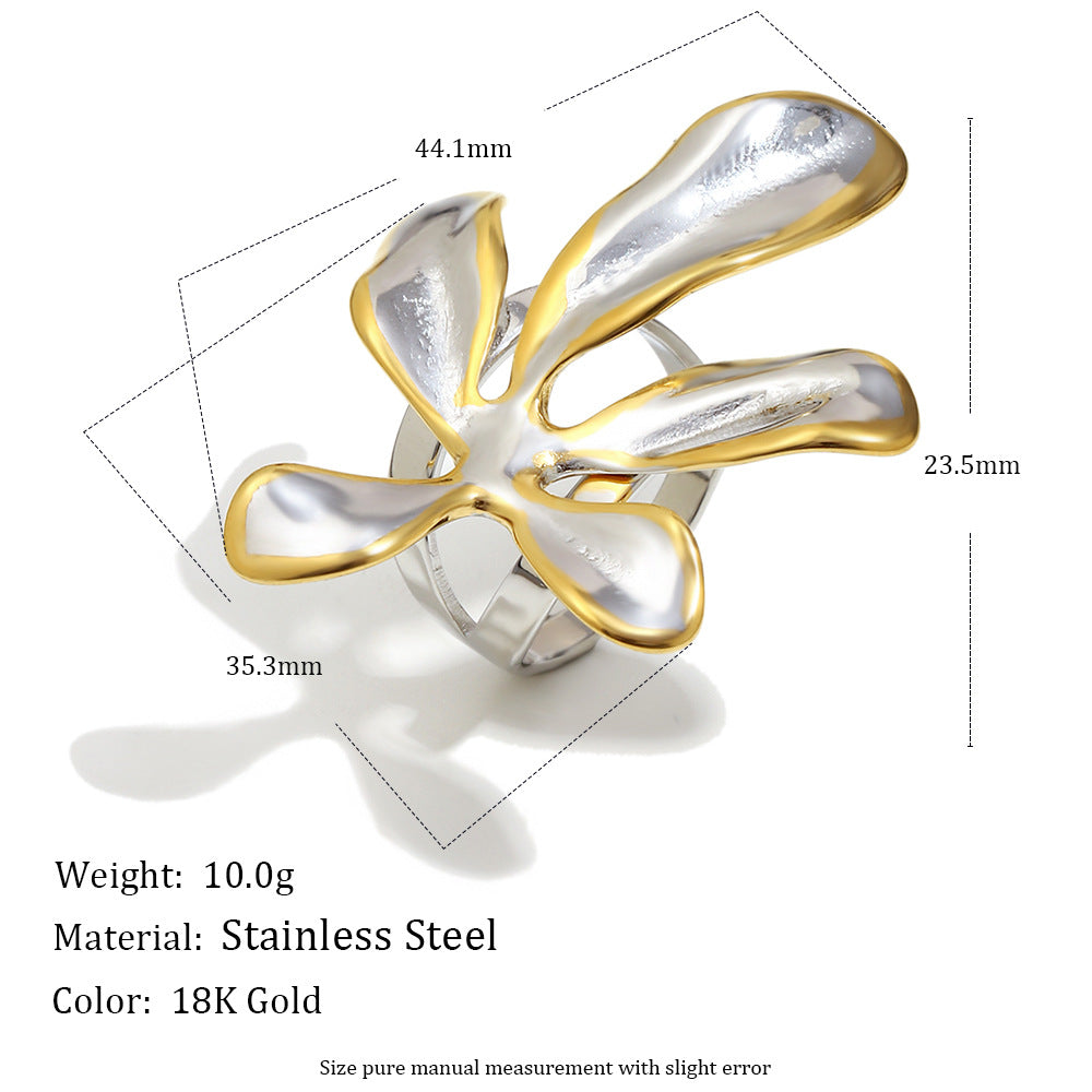 Anello da donna di lusso in acciaio inossidabile placcato oro 18 carati con design floreale creativo
