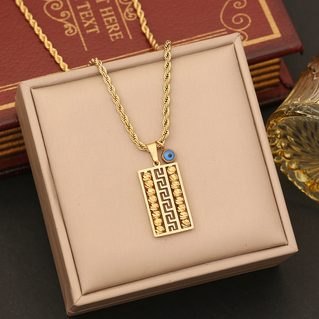 Geometric Stainless Steel Pendant Necklace with Enamel Finish for Women