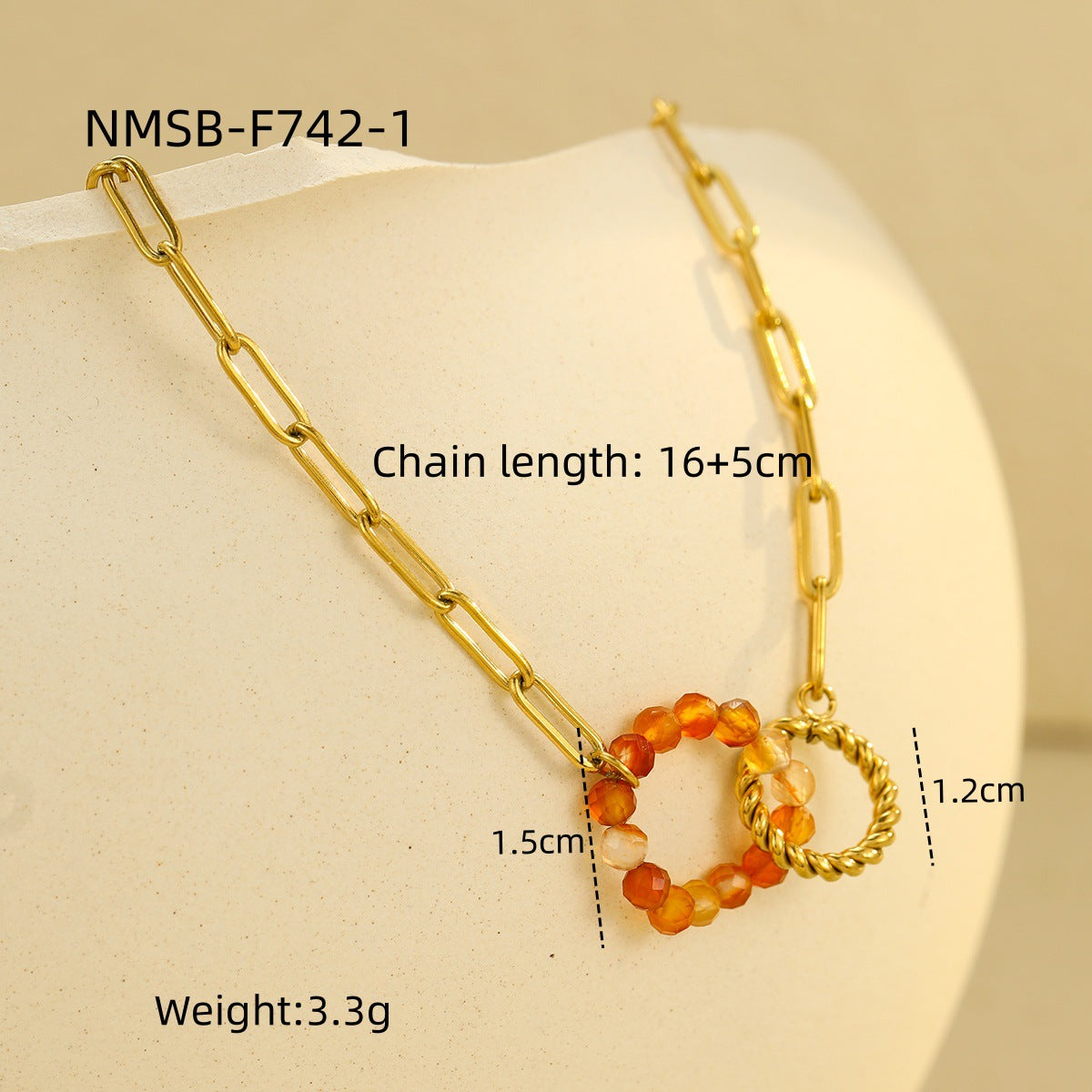 Bracciale circolare intrecciato da donna in stile vintage, realizzato in acciaio inossidabile con finitura placcata e dettagli in pietra naturale