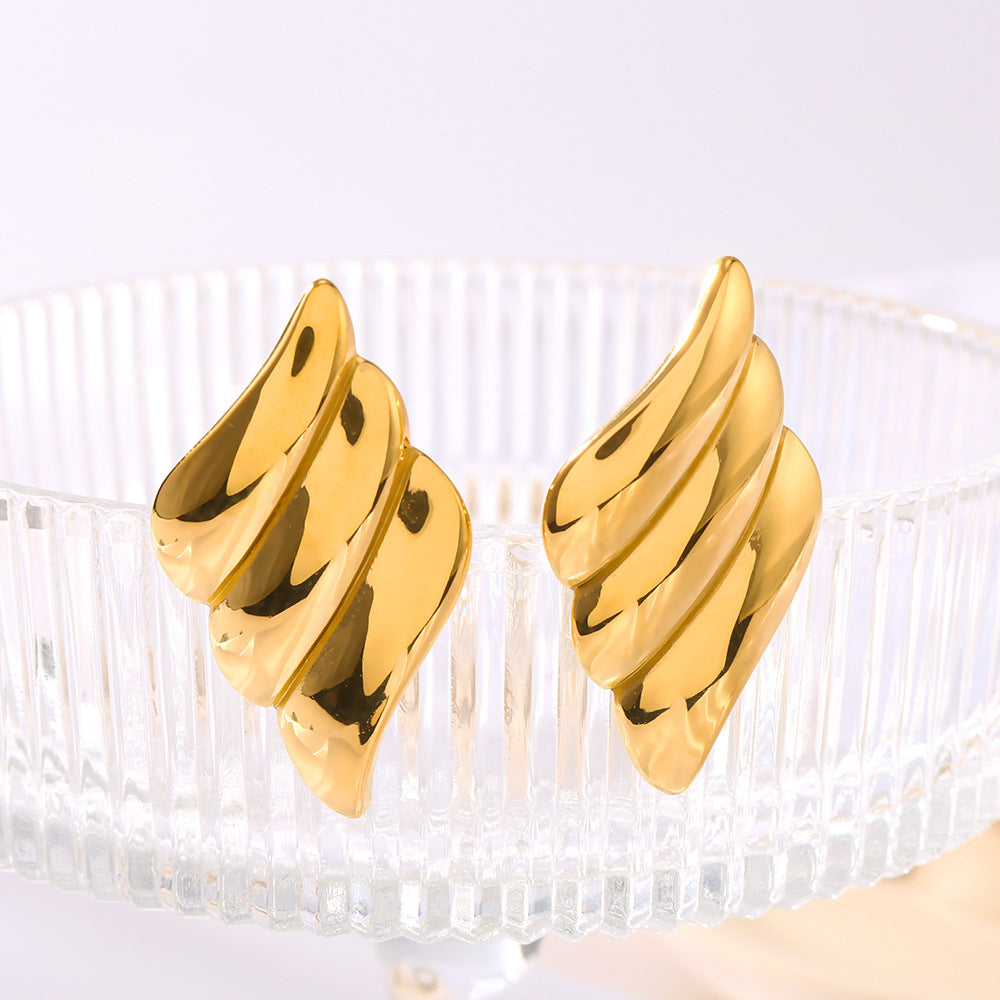 Geometric Angel Wing Stainless Steel Earrings with 18K Gold Plating for Women