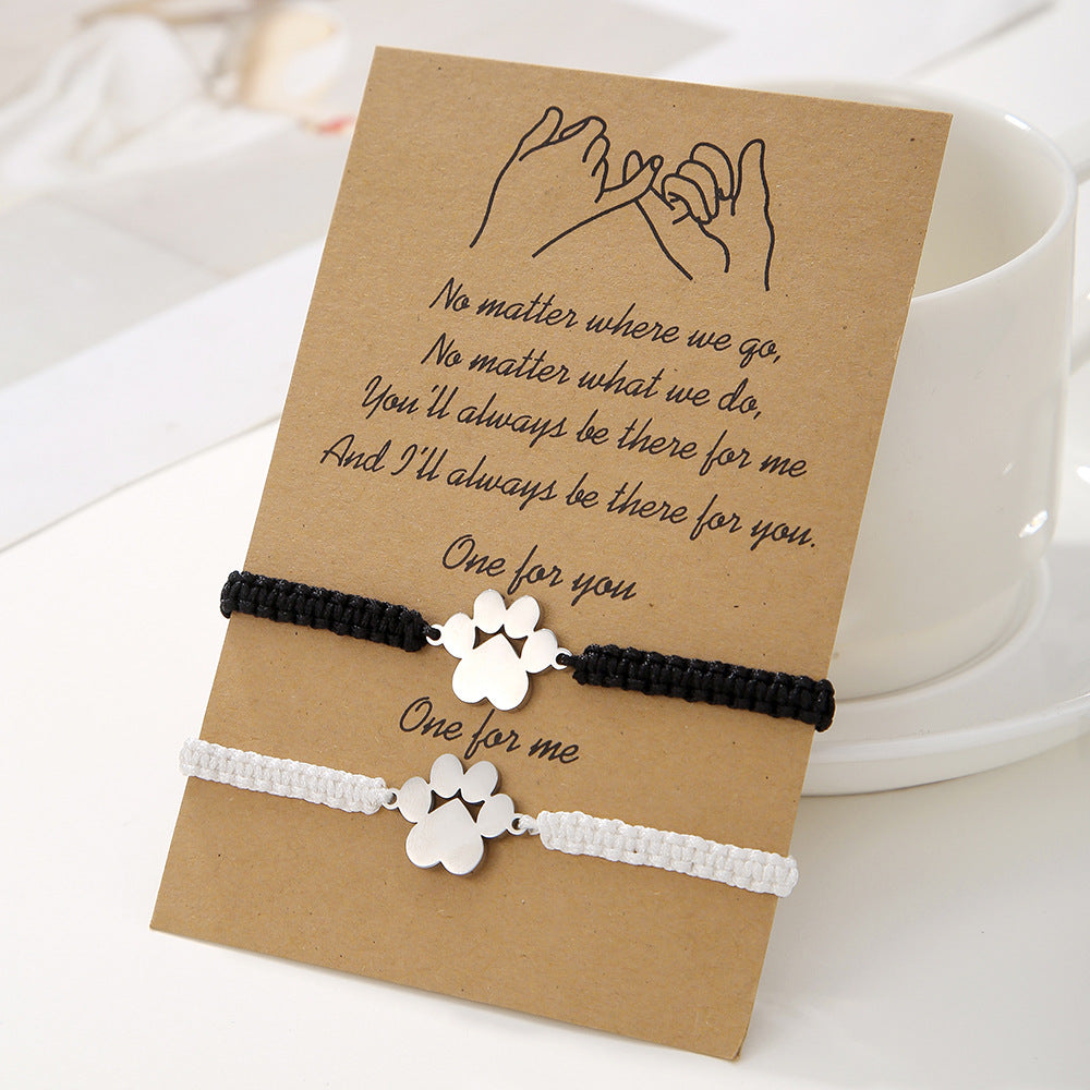 Geometric Animal Paw Stainless Steel Adjustable Braided Bracelet Set Unisex