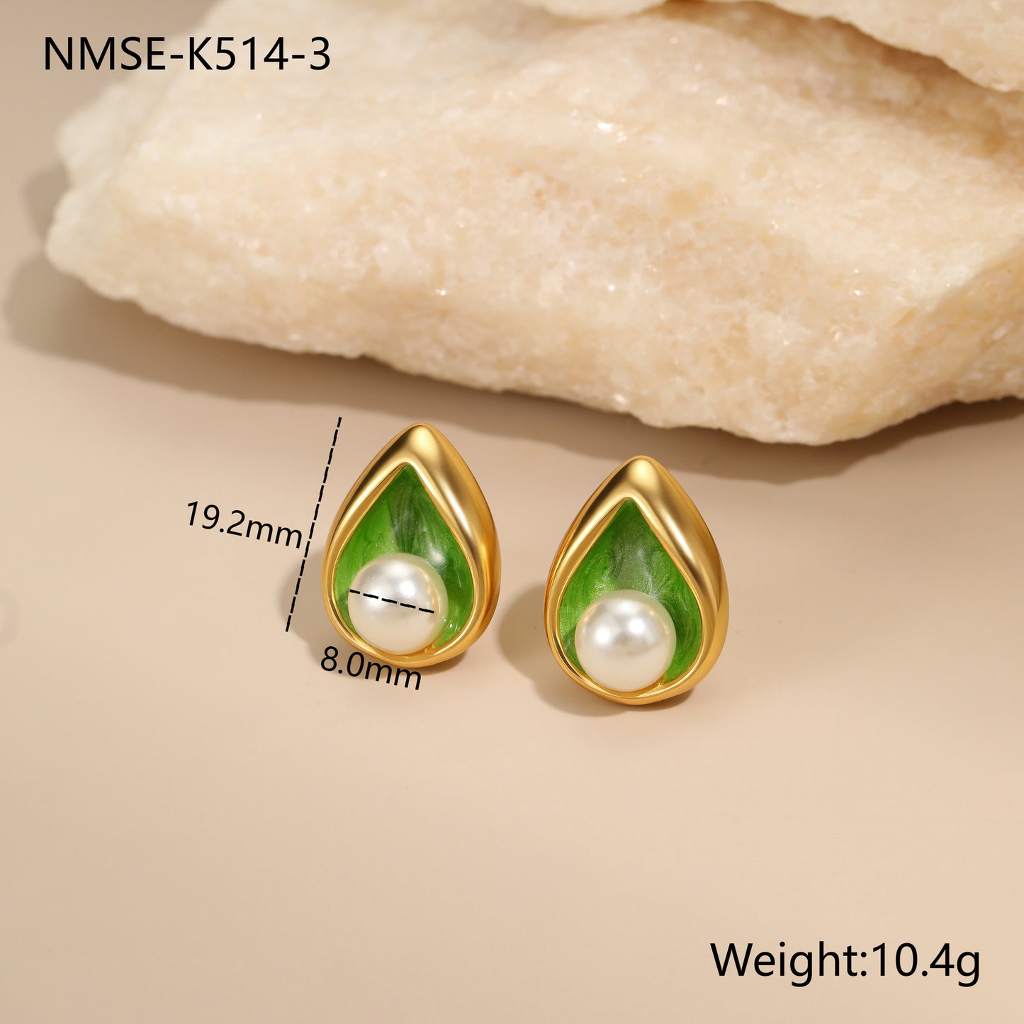 Orecchini da donna alla moda in acciaio inossidabile a forma di goccia d'acqua con accenti di perle e placcatura in oro 18 carati