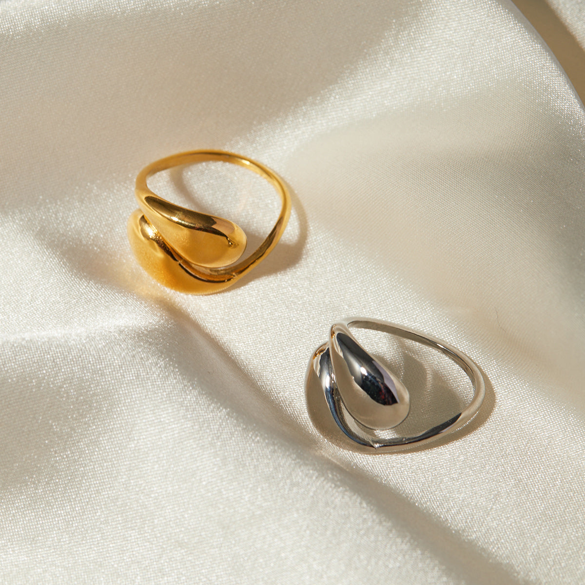 Anello aperto asimmetrico a goccia placcato oro 18K in acciaio inossidabile, gioielli unisex, stile minimalista