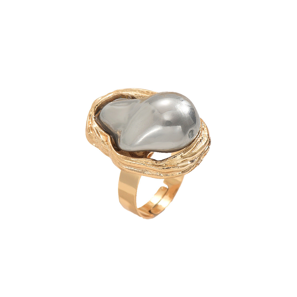Anello in lega a forma geometrica con perla irregolare intarsiata da donna, fascia aperta regolabile, stile ufficio alla moda