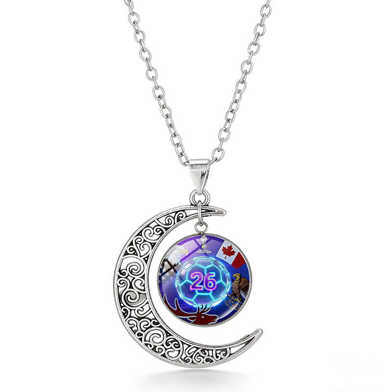 Collana Pendente Luna Geometrica Sportiva in Lega Placcata con Charm in Cristallo da Donna