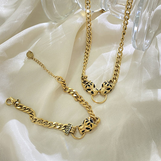 Vintage Streetwear Gold Plated Titanium Steel Leopard Head Necklace Unisex