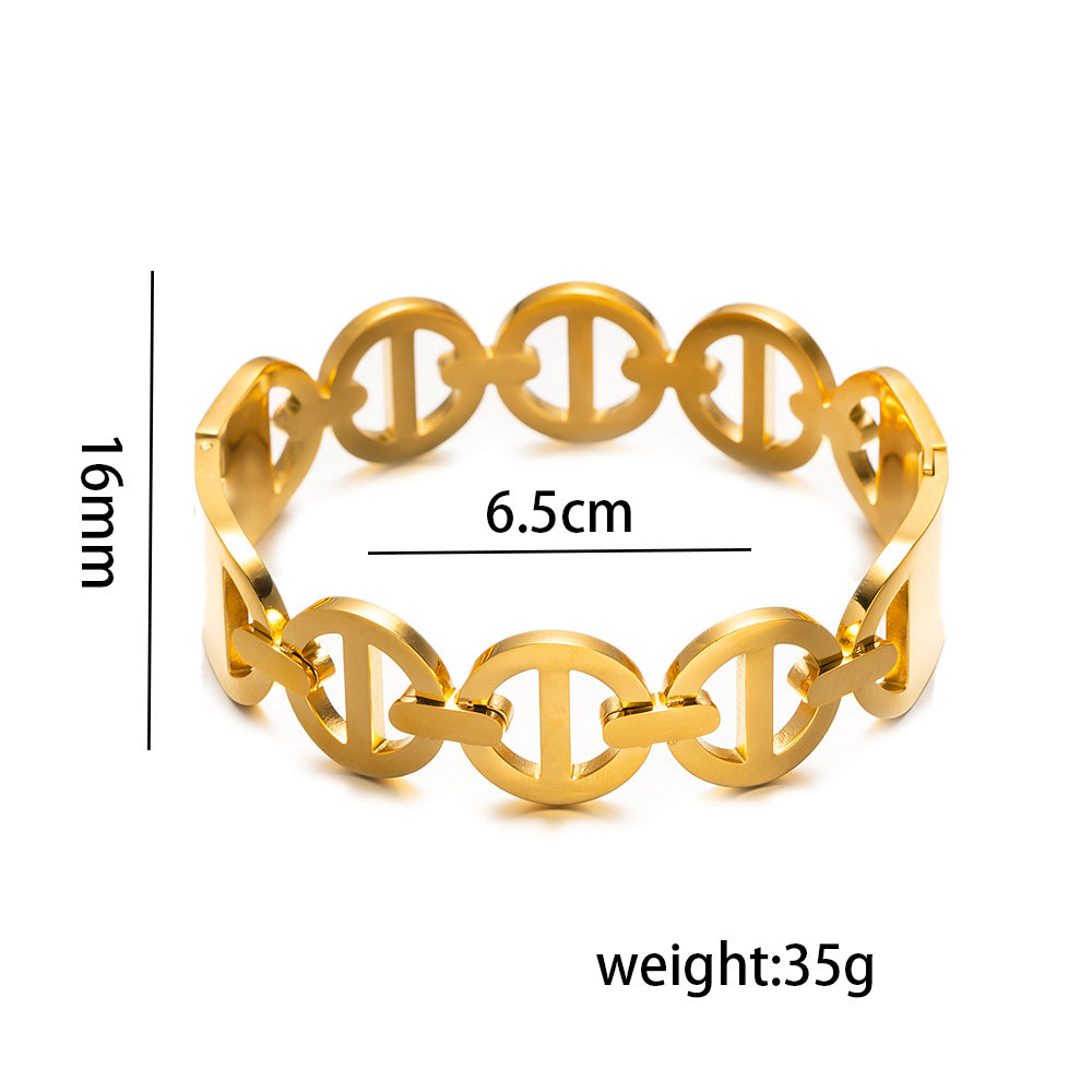 Bracciale da donna minimalista in acciaio inossidabile traforato con design a catena intrecciata e finitura galvanica