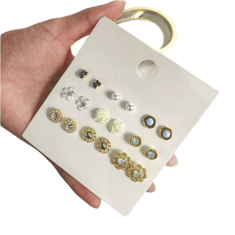 Minimalist Sweet Geometric Floral Micro-inlay Crystal Alloy Earrings for Women