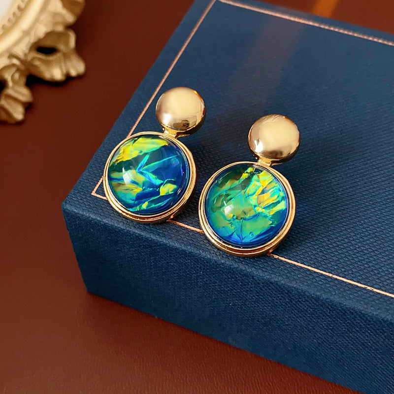 Chic Minimalist Round Resin Stud Earrings with Steel Posts for Women Geometric Fashion Accessory