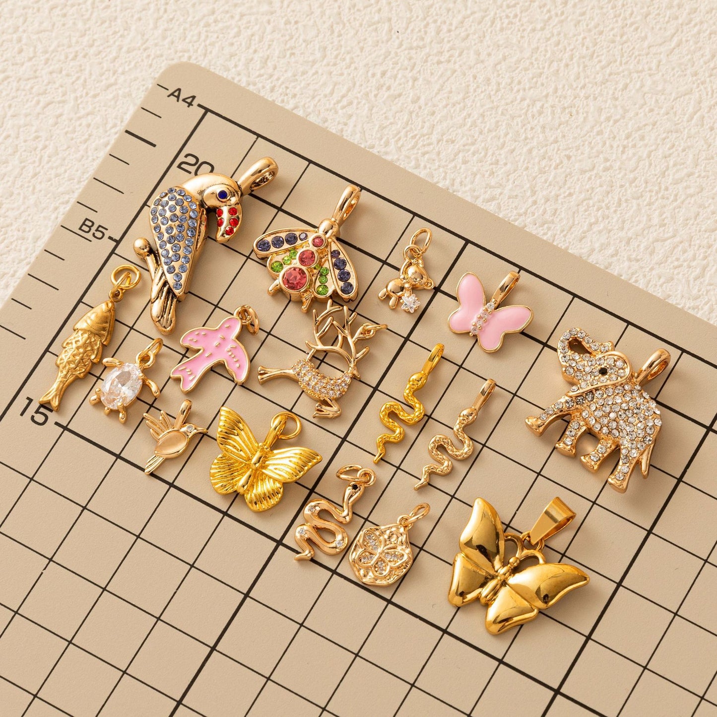 Plated Brass Animal Butterfly Charm Bar Ball Chain Necklace Unisex