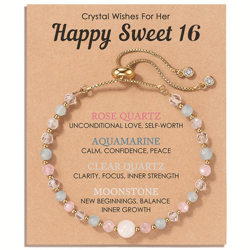 Geometric Round Natural Gemstone Adjustable Bracelet for Women