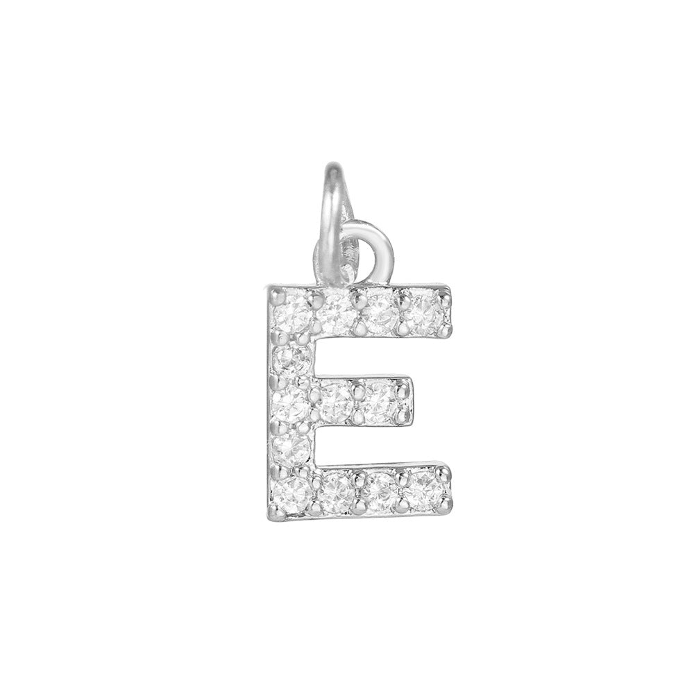 14K Gold Plated Brass Letter Pendant with Cubic Zirconia Charm Bar