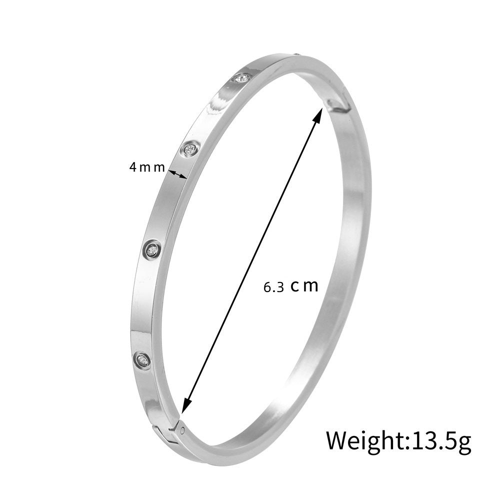 Casual Geometric Round Rhinestone Plated Titanium Steel Bracelet with Clasp