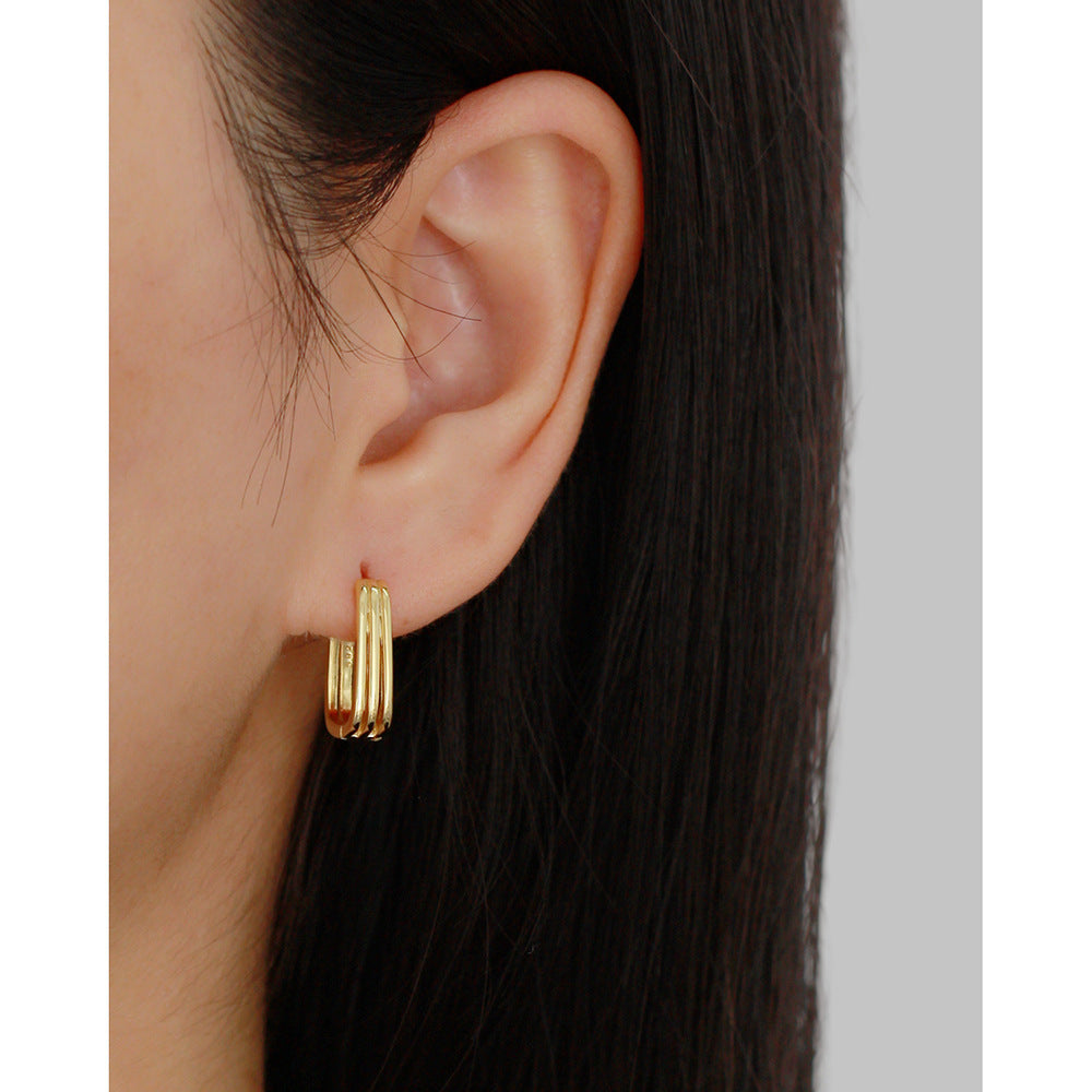 Pendientes de aro cuadrados minimalistas elegantes geométricos chapados en plata de ley 925
