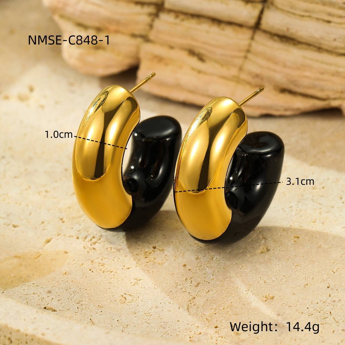 Pendientes de esmalte en forma de C de estilo vintage en acero inoxidable chapado en oro de 18 quilates para mujer