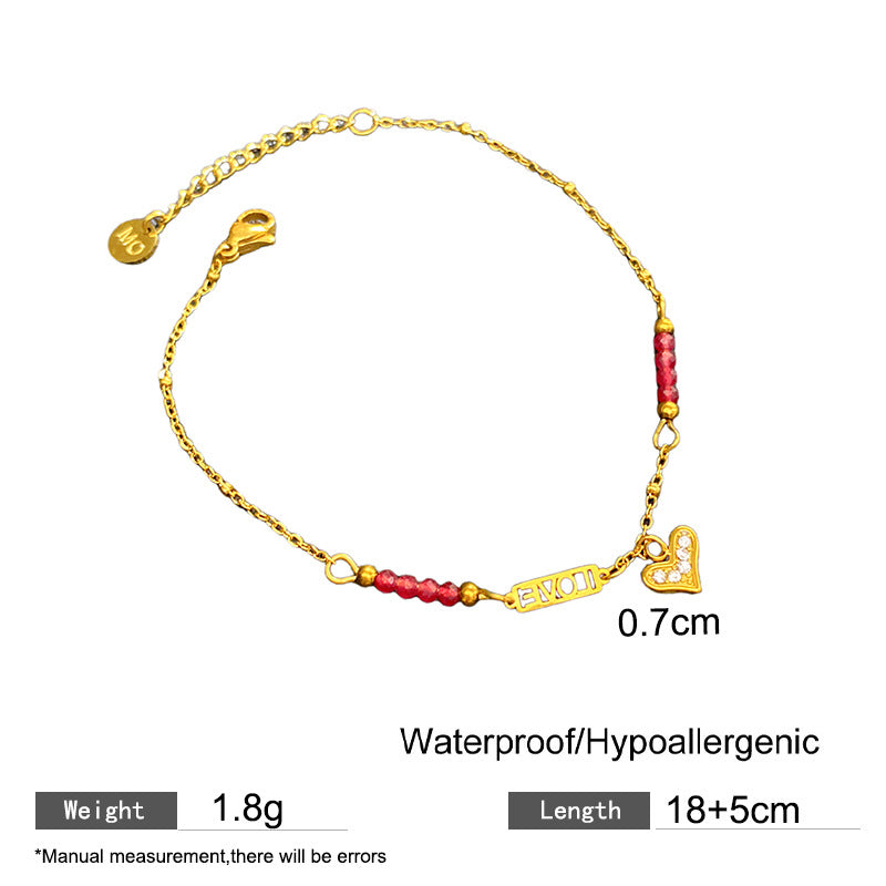 Sweet Casual Colorful Beaded Moon and Bear Titanium Steel Bracelet
