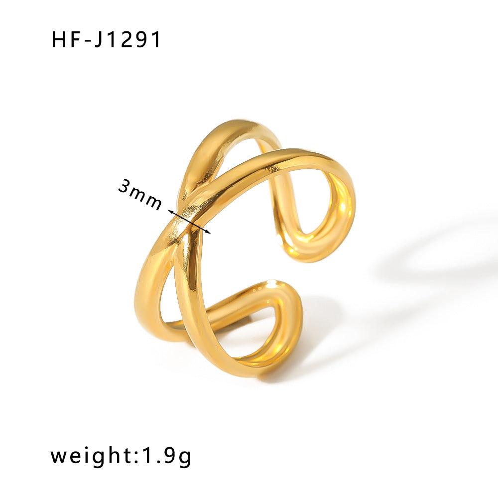Minimalist Geometric Stainless Steel Ring with 18K Vacuum Plated Finish for Women