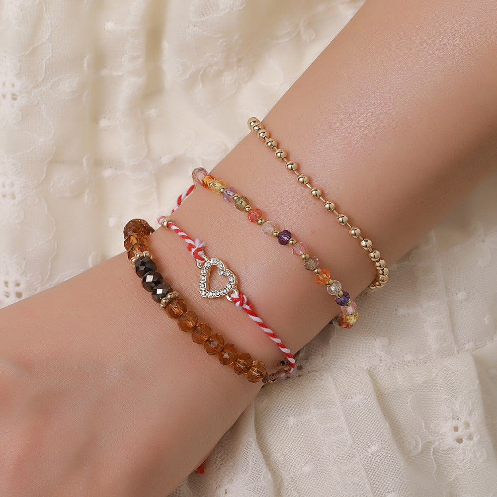 Bohemian Handmade Geometric Round Glass Bead Alloy Bracelet for Women