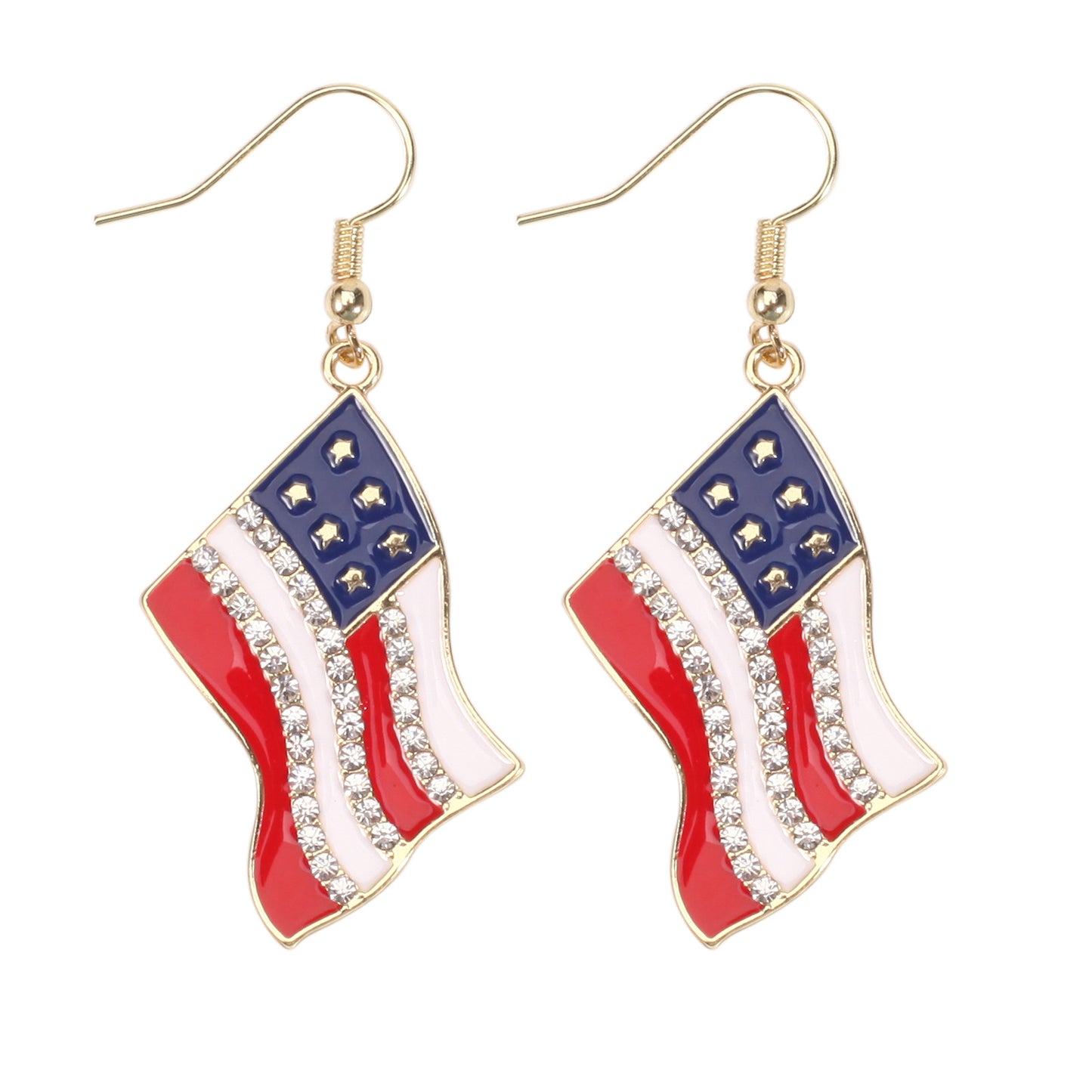 Patriotic Rhinestone Inlay Brass Earrings for Women