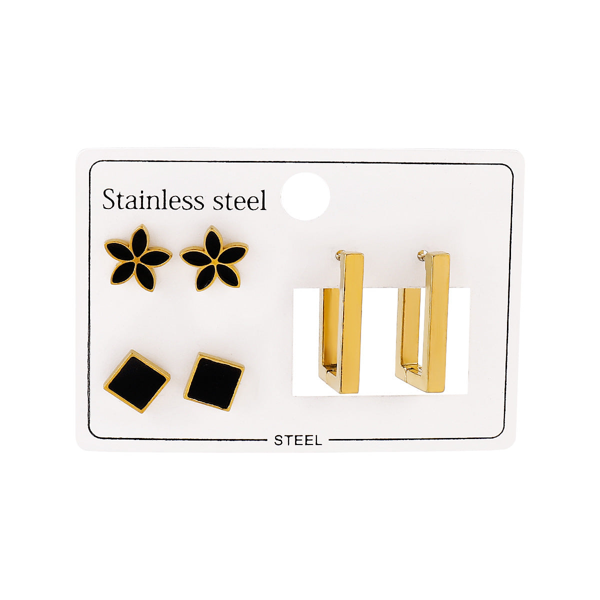 Pendientes de Acero Inoxidable Geométricos Minimalistas con Acabado Esmaltado y Estampado Floral para Mujer