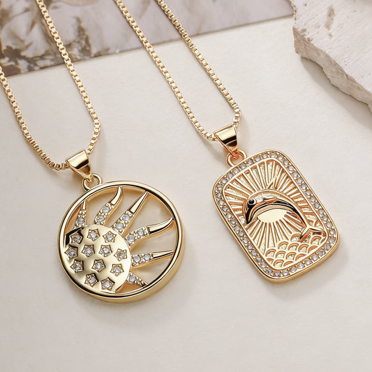 Minimalist Geometric Brass Gold Plated Necklace with Cubic Zirconia for Women