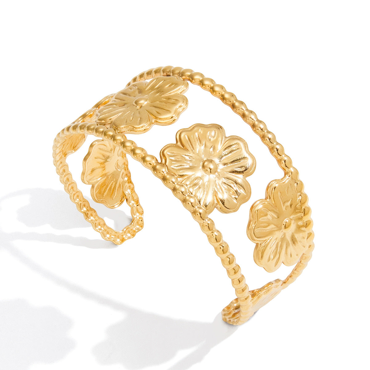 Bracciale rigido aperto da donna in acciaio inossidabile placcato oro 18K con motivo a colomba della pace