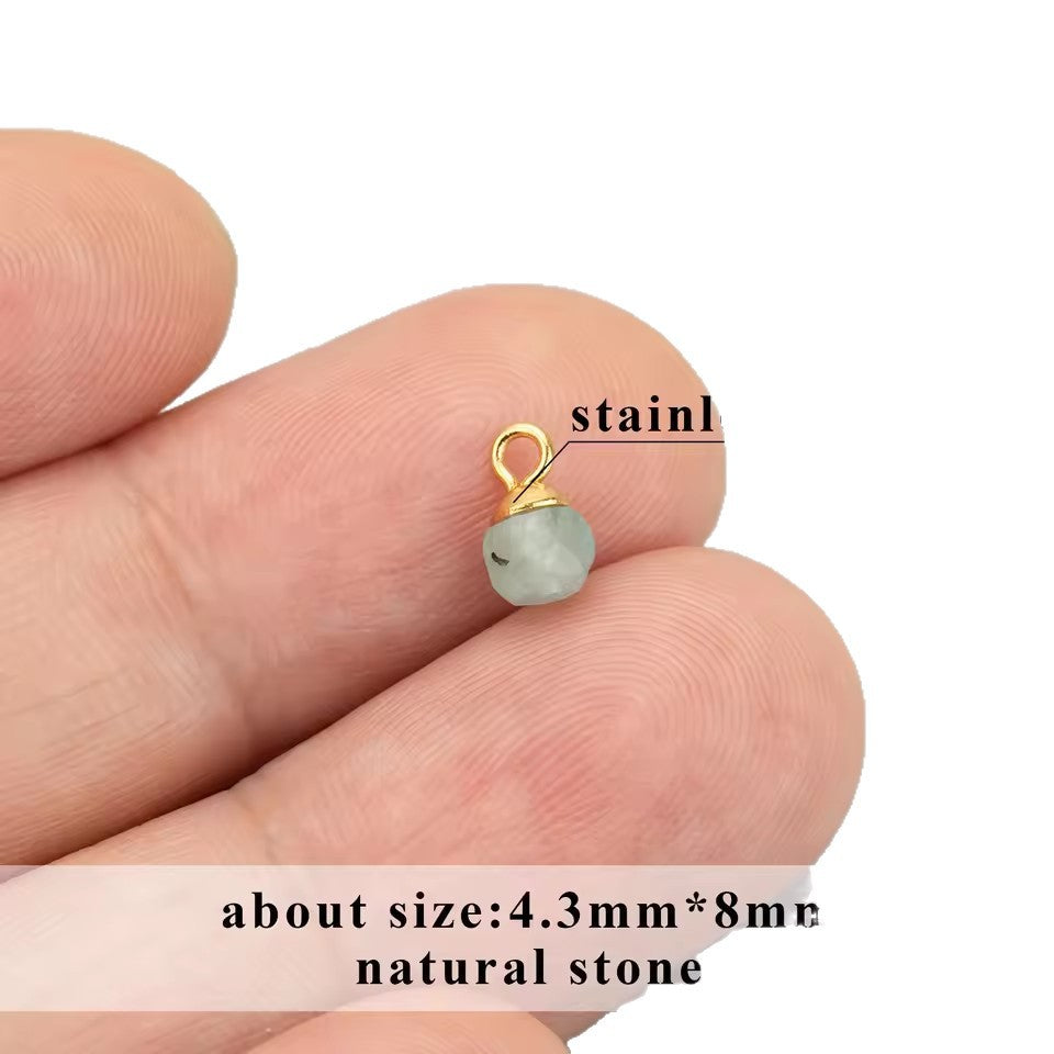 Vintage 18K Gold Plated Stainless Steel Geometric Pendant with Cubic Zirconia and Natural Stone Charm Bar for Women