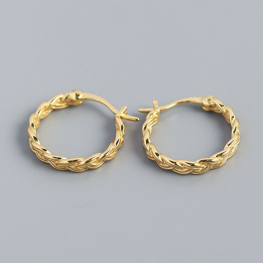 Minimalist Vintage 925 Sterling Silver Geometric Woven Hoop Earrings for Women