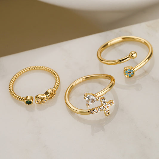 Anillo Abierto Geométrico Minimalista para Mujer en Cobre con Zirconia Micro-Pavé