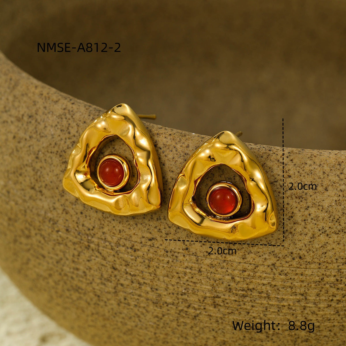Pendientes de acero inoxidable vintage con diseño de triángulo plegado, chapado en oro de 18 quilates y acentos de piedra natural