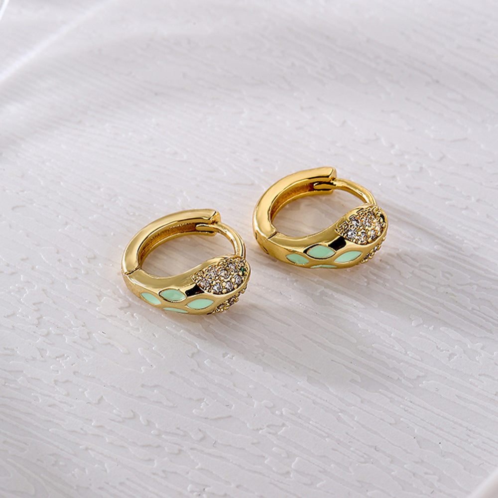 Orecchini a Cerchio Geometrici Rame Stile Vintage con Placcatura Oro 18K e Dettagli in Zirconia Smaltata