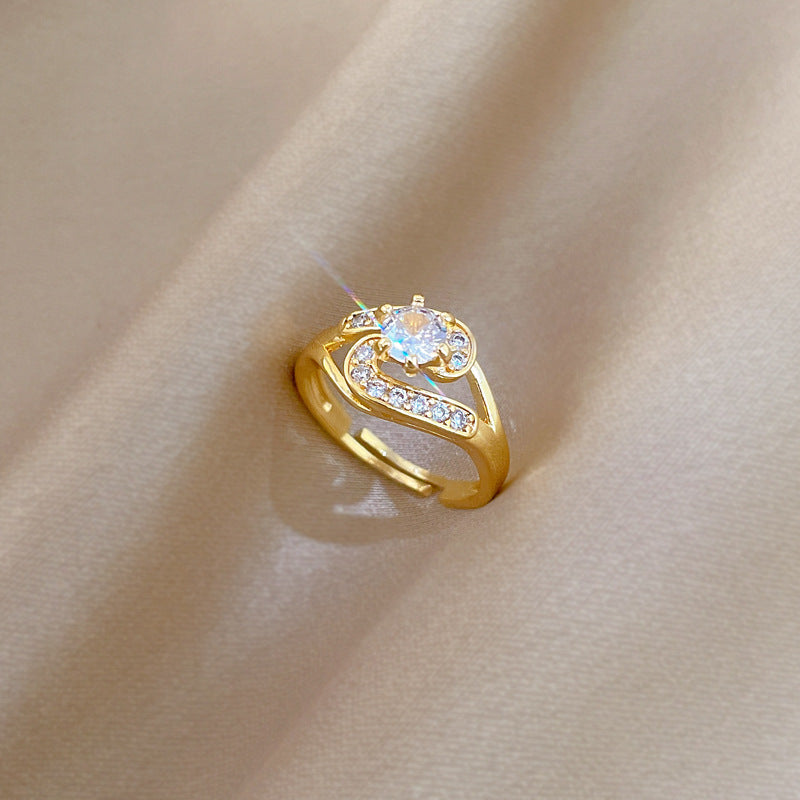 Minimalist Sweet Gold Plated Rhinestone Crown Adjustable Ring for Women and Couples