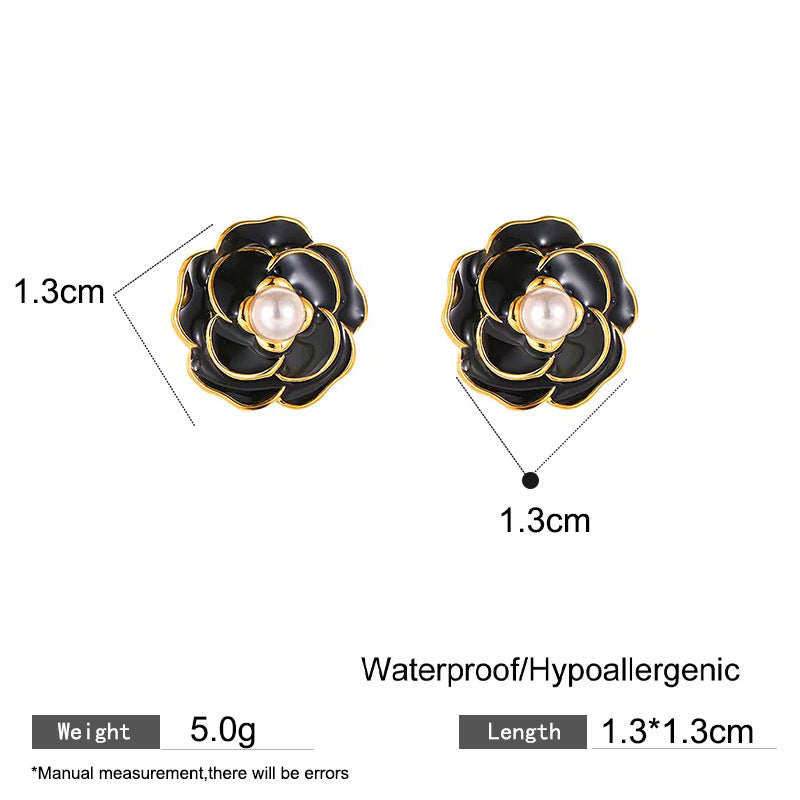 Sweet Elegant Camellia Flower Brass Plated Necklace and Earring Set with Cable Chain for Women