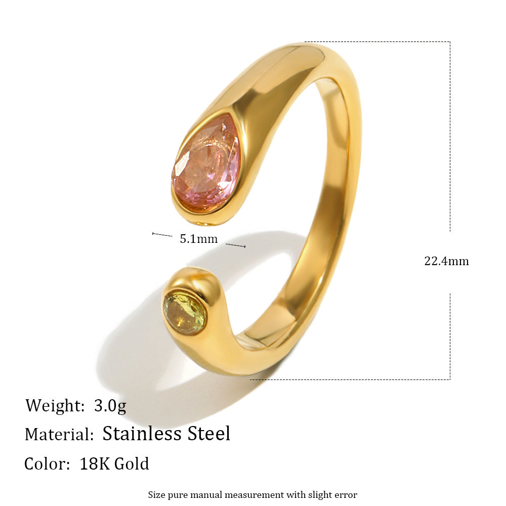 Anillo abierto minimalista de acero inoxidable chapado en oro de 18 quilates con diseño de cabeza de serpiente de circonita para mujer