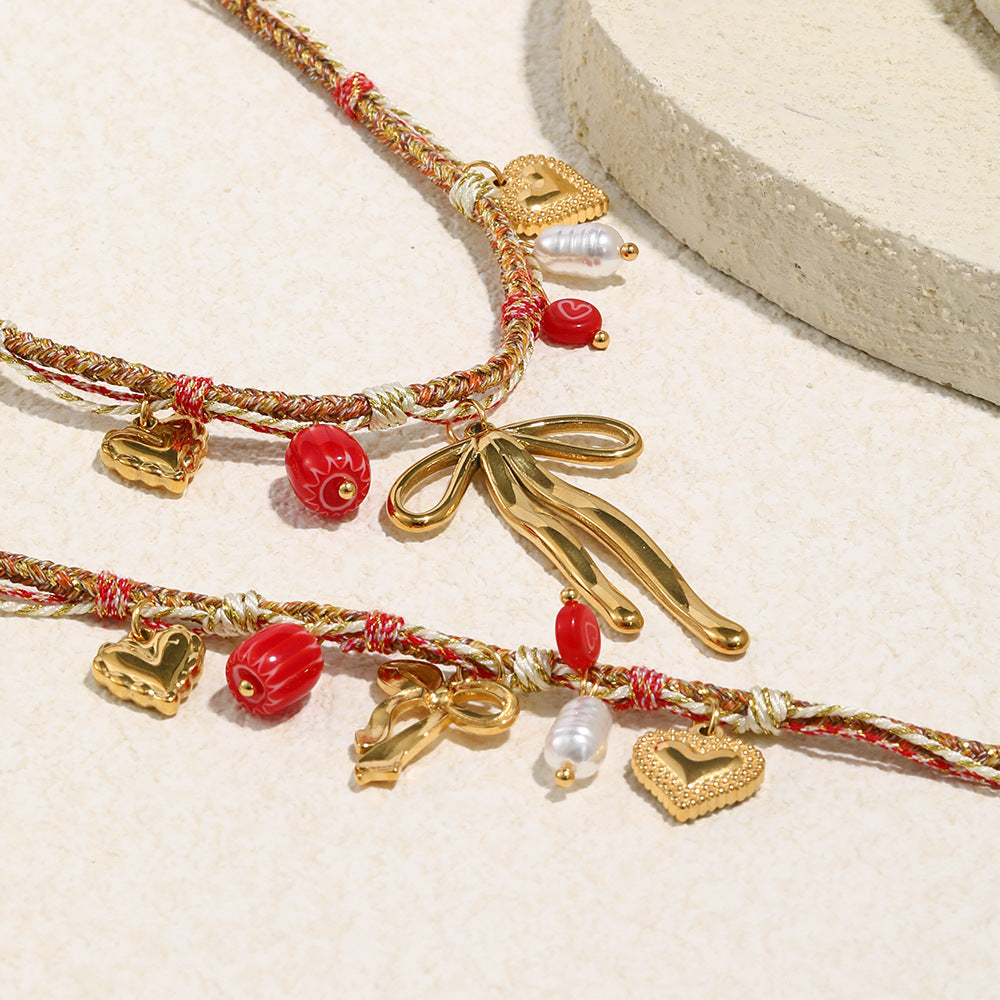 Geometric Butterfly Pendant Necklace in Stainless Steel with 18K Gold Plating and Tassel Detail for Women