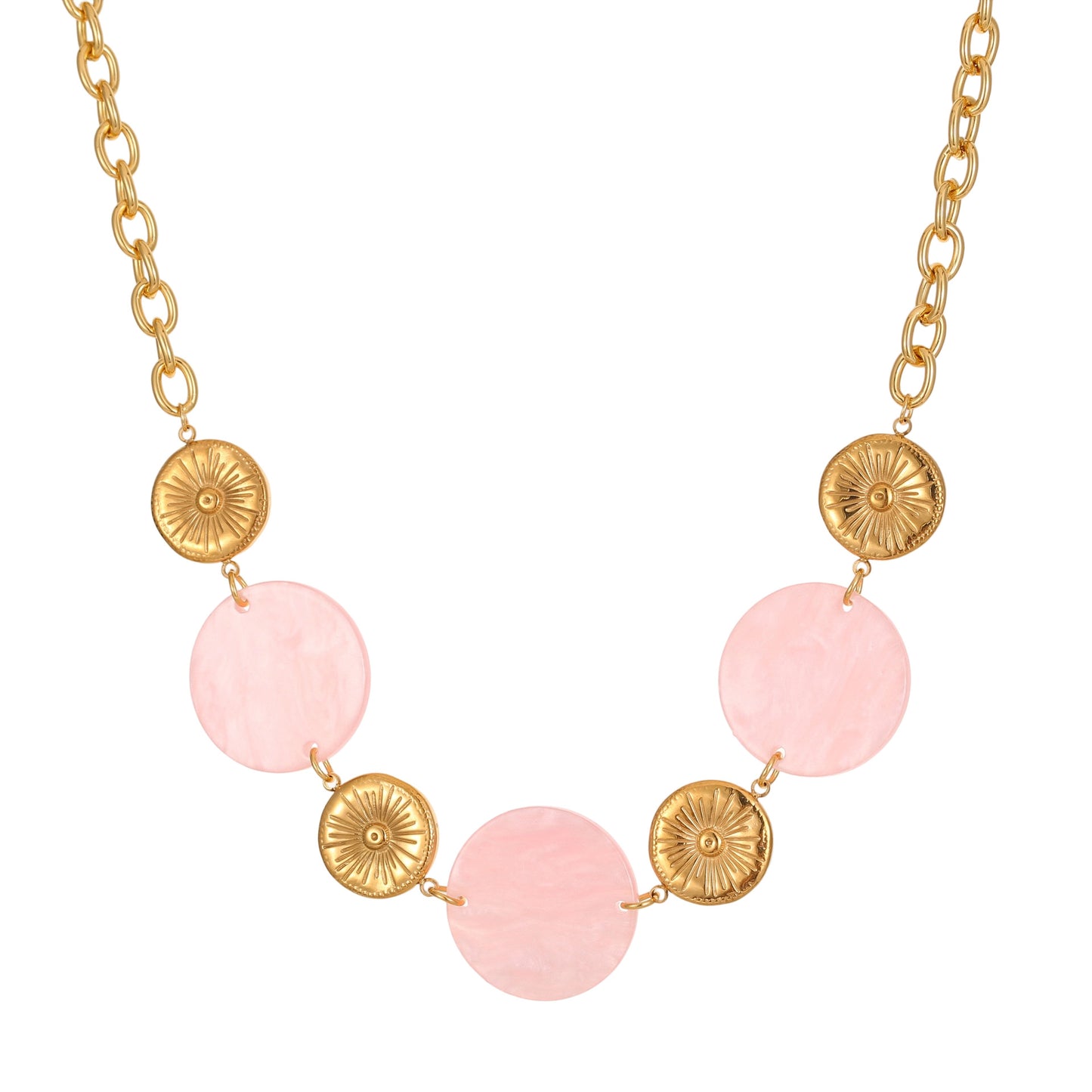Collana da Donna Minimalista alla Moda con Ciondolo Rotondo a Disco in Acrilico in Acciaio Inossidabile con Finitura Galvanizzata