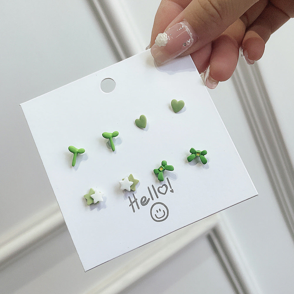 Sweet Geometric Floral Ceramic Stud Earrings with Stainless Steel Posts