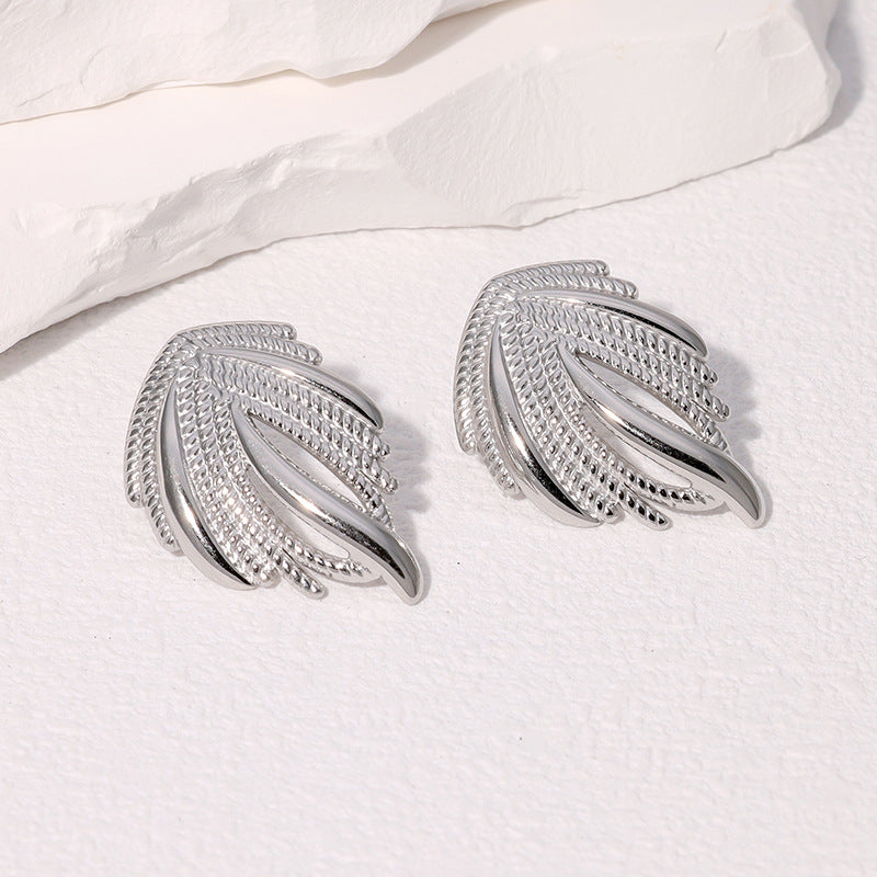 Minimalist Wing-Shaped Stainless Steel Earrings with Plated Titanium Steel Finish for Women