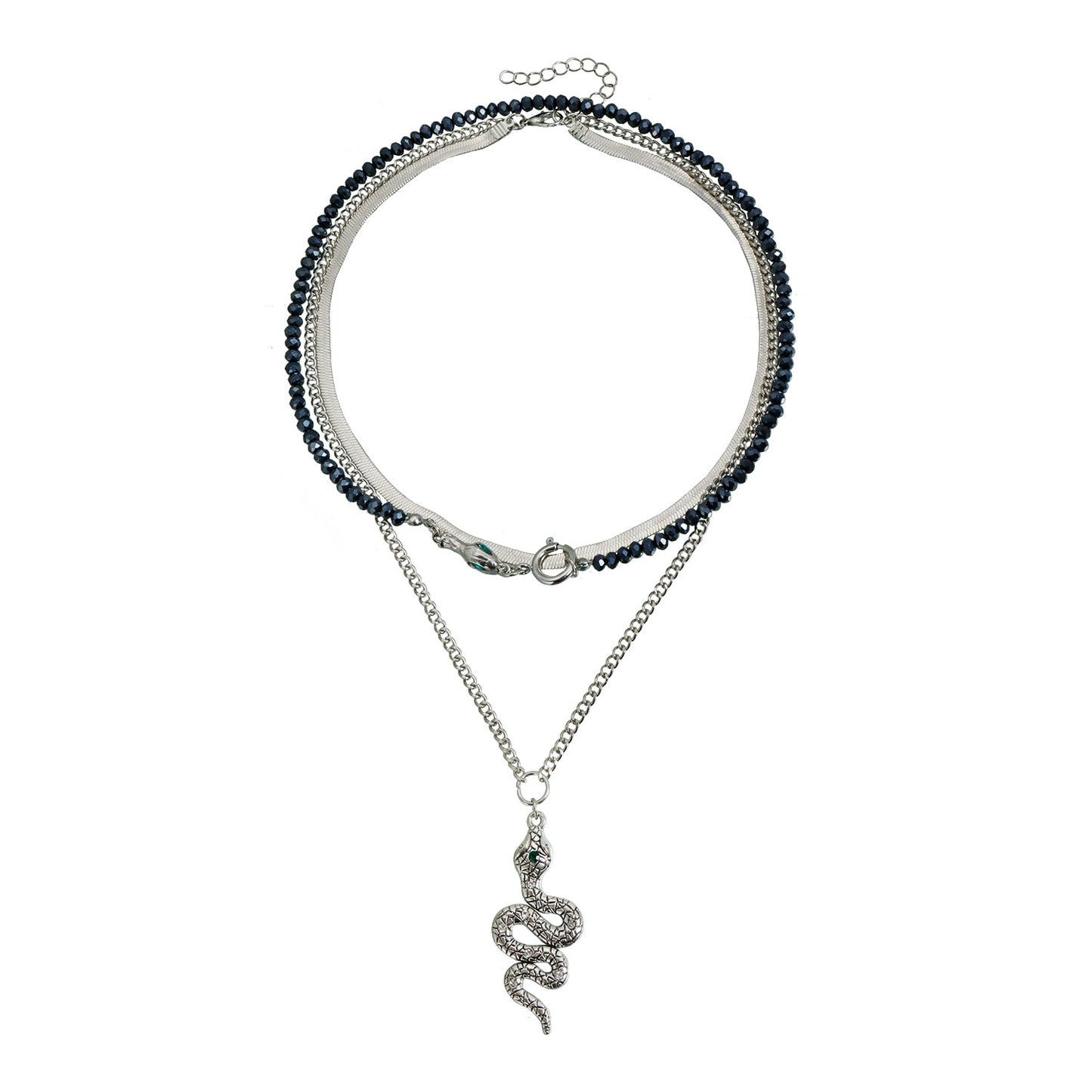 Elegant Geometric Heart Crystal Beaded Snake Chain Necklace for Women