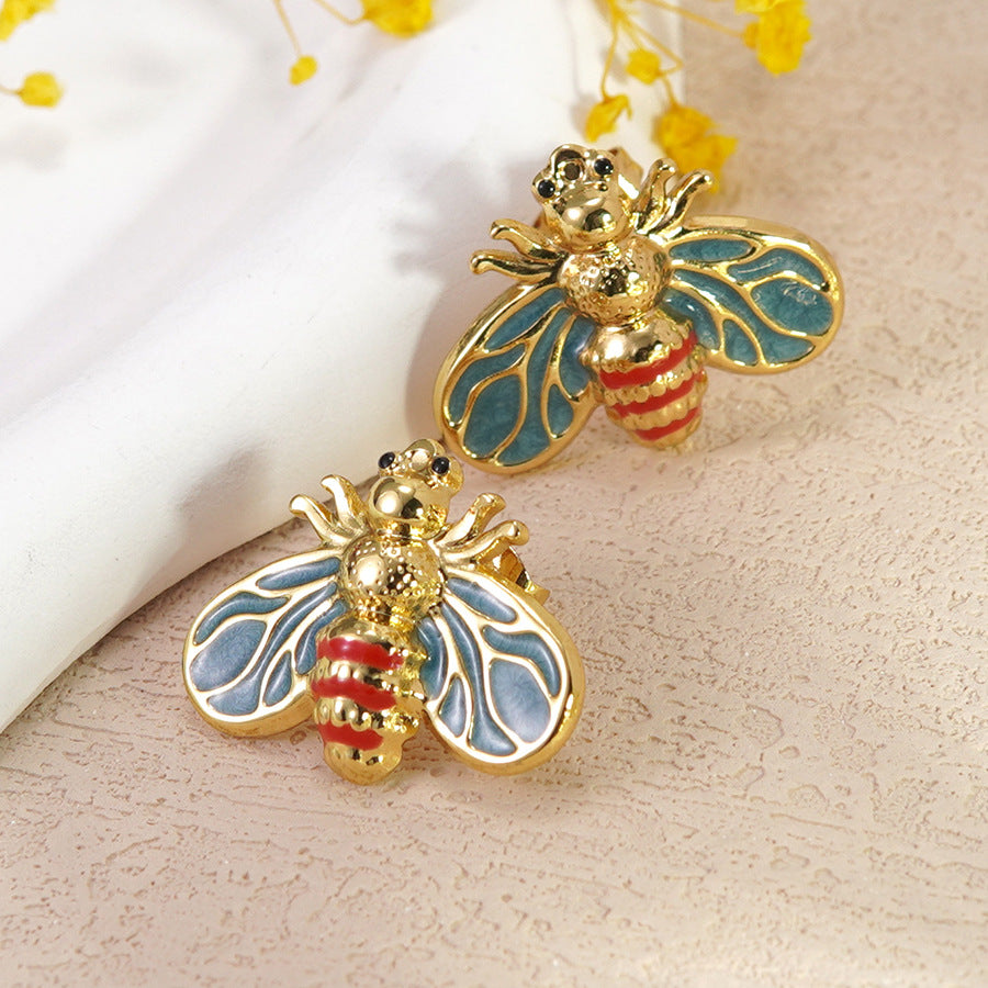 Sweet Colorful Drip Oil Animal Stainless Steel Earrings