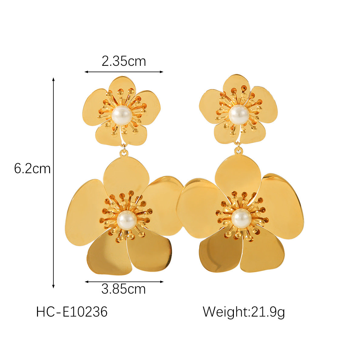 Vintage French Style 18K Gold Plated Stainless Steel Flower Pearl Stud Earrings for Women