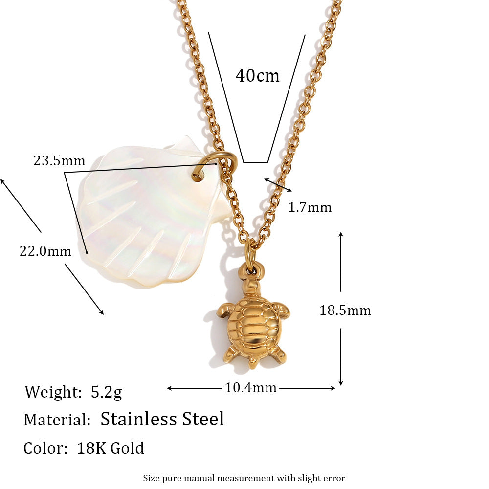 Minimalist Shell and Star Pendant Necklace in Stainless Steel with 18K Gold Plating for Women