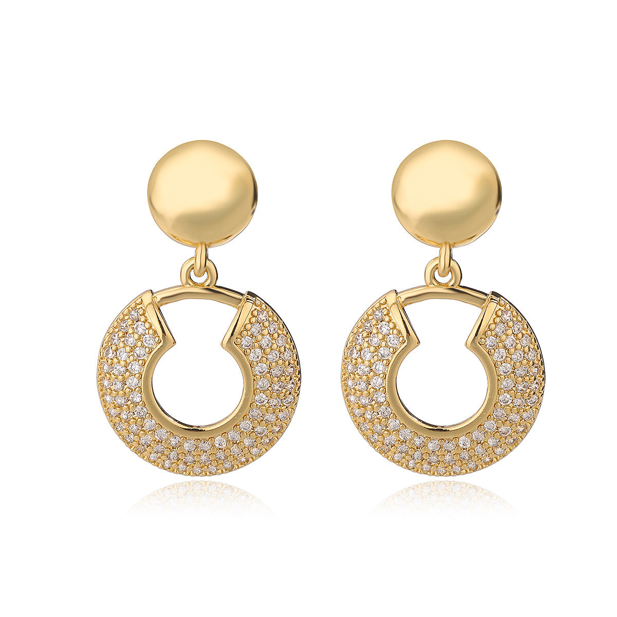 Geometric Fashion Earrings for Women Made of Copper with 18K Gold Plating and Micro-Paved Zirconia