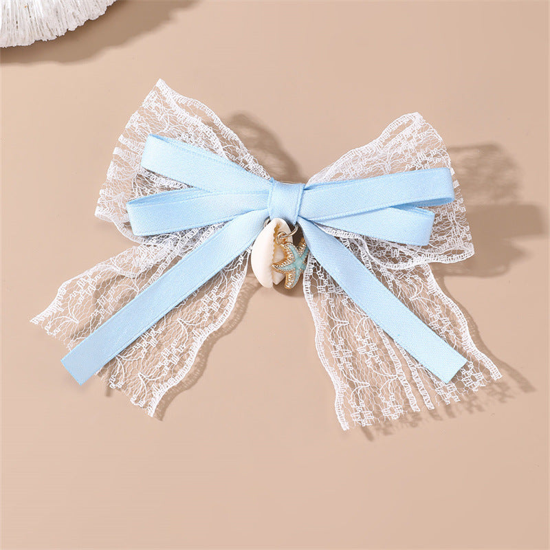 Natural Style Bow-Shaped Hair Clip with Flowing Tassels and Sheer Mesh for Girls, Plastic Resin Duckbill Hairpin