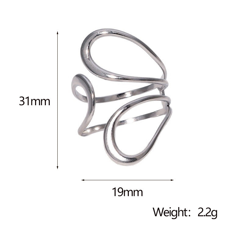 Minimalist Geometric Open Adjustable Stainless Steel Ring with 18K Gold Plating for Women
