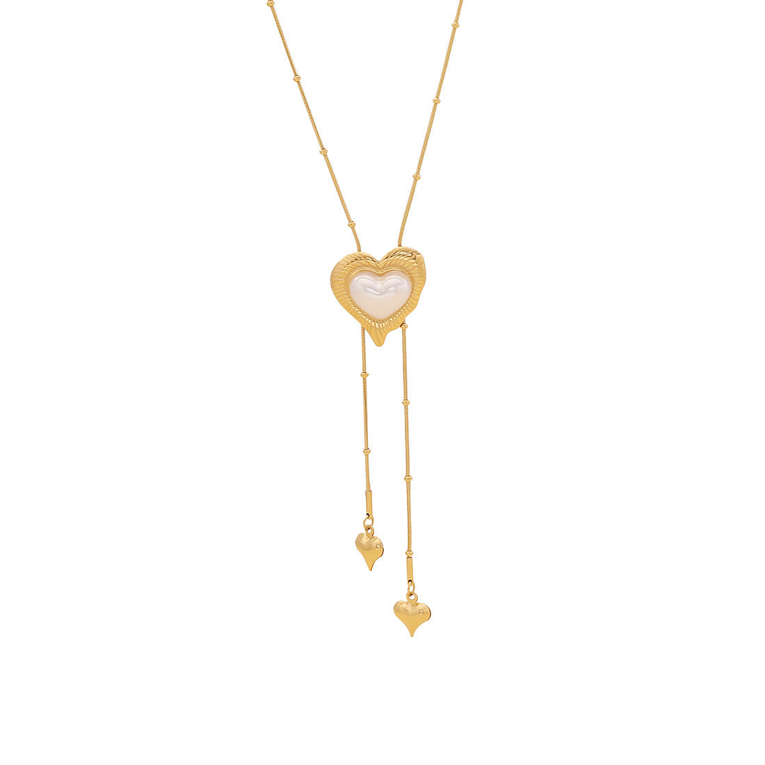Collana pendente lunga in acciaio inossidabile placcato con cuore e camelia, con nappa, stile ufficio, alla moda, da donna