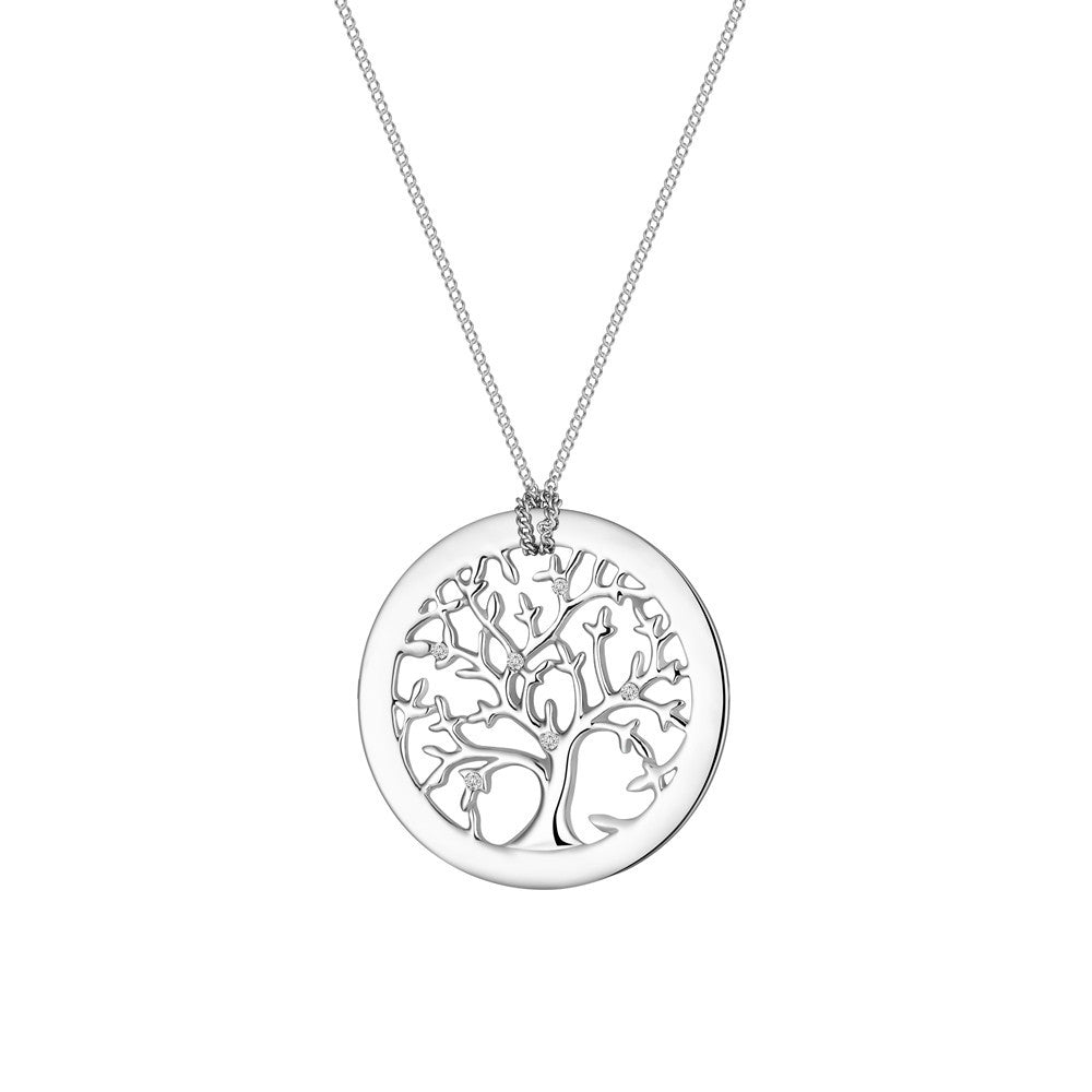 Collana con ciondolo Albero della Vita geometrico minimalista da donna in acciaio al titanio con intarsio in strass e finitura placcata