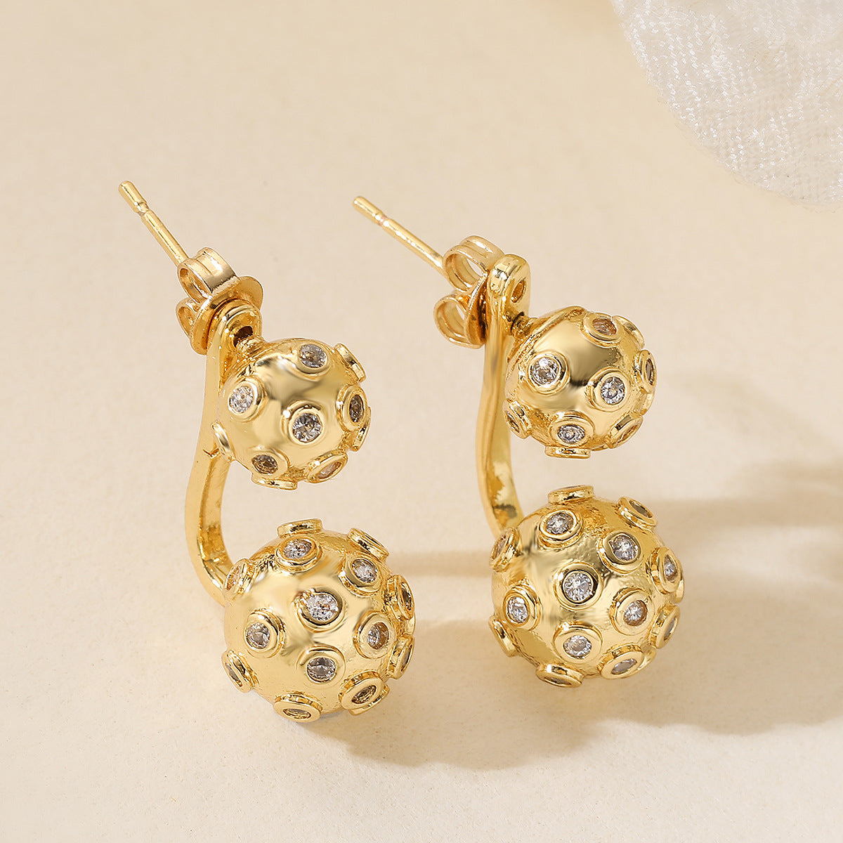 Minimalist Punk Geometric Round Gold Plated Brass Cubic Zirconia Stud Earrings for Women