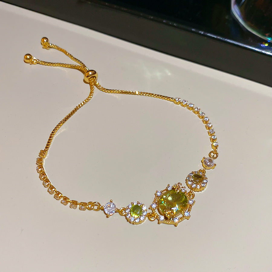 Luxury Vintage Geometric Floral Bracelet 18K Gold Plated Copper Rhinestone Inlay for Women
